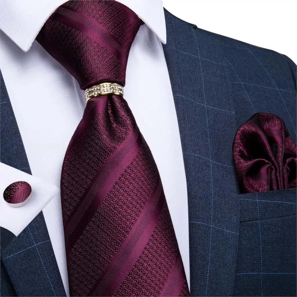 Мужской галстук красный винный полосатый дизайнерский Свадебный галстук для мужчин галстук-бабочка шелковый галстук Hanky запонки дибангу