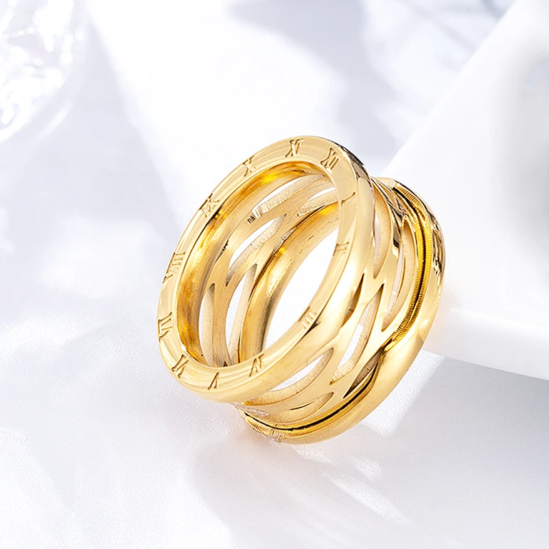 Roman Numeral Stripe Ring Stainless Steel Classic Design Woman Jewelry Gold Color Luxury Brand Ring