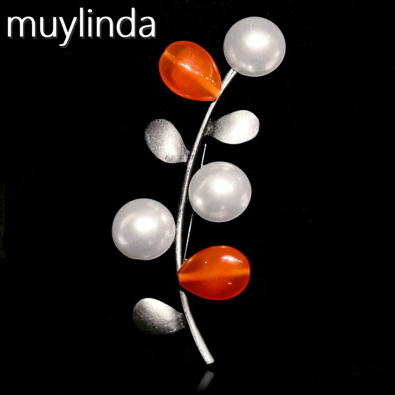 Женская брошь в форме листьев Muylinda Винтажная с камнем украшение для одежды