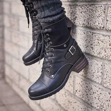 

2022 Fashion Ankle Women Boots Zipper Autumn Winter Leather Comfortable Round Toe Snow Boots Outdoor Low Heels Shoes Women