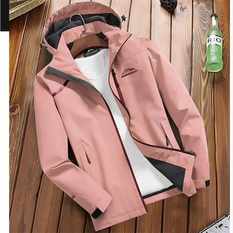 Женская ветрозащитная верхняя одежда, куртка с капюшоном, пальто, горная ветровка, пальто, осенняя Спортивная Свободная куртка большого размера - Цвет: pink