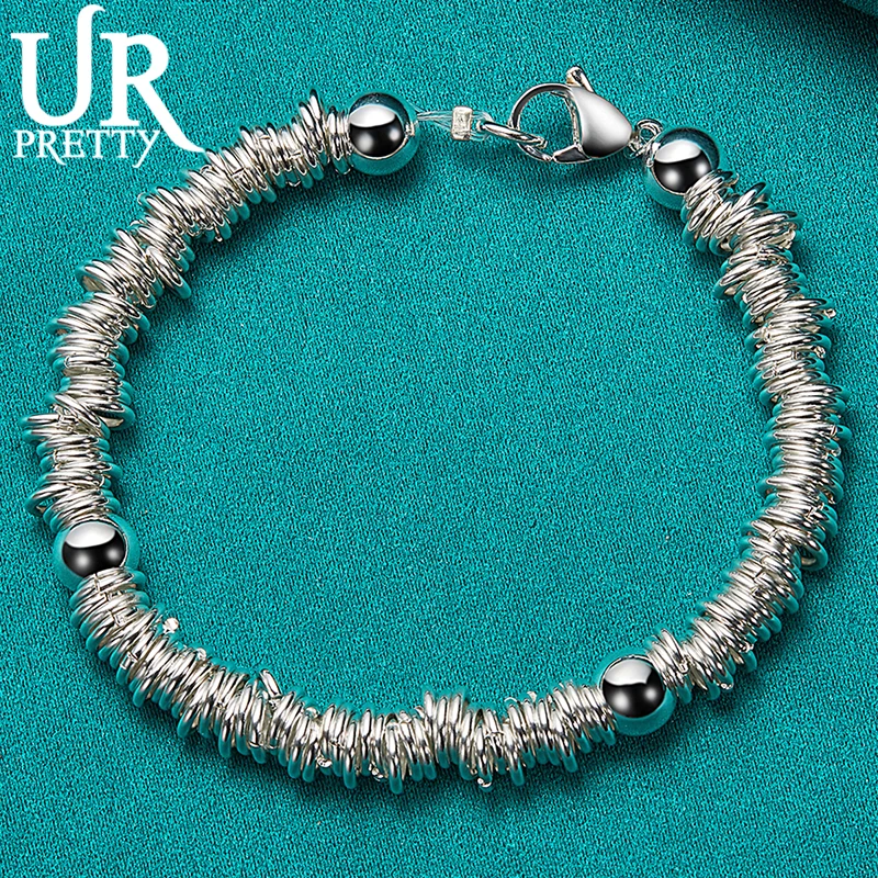 

URPRETTY 925 Sterling Silver Smooth Multi-Ring Chain Bracelet For Man Women Wedding Engagement Party Jewelry