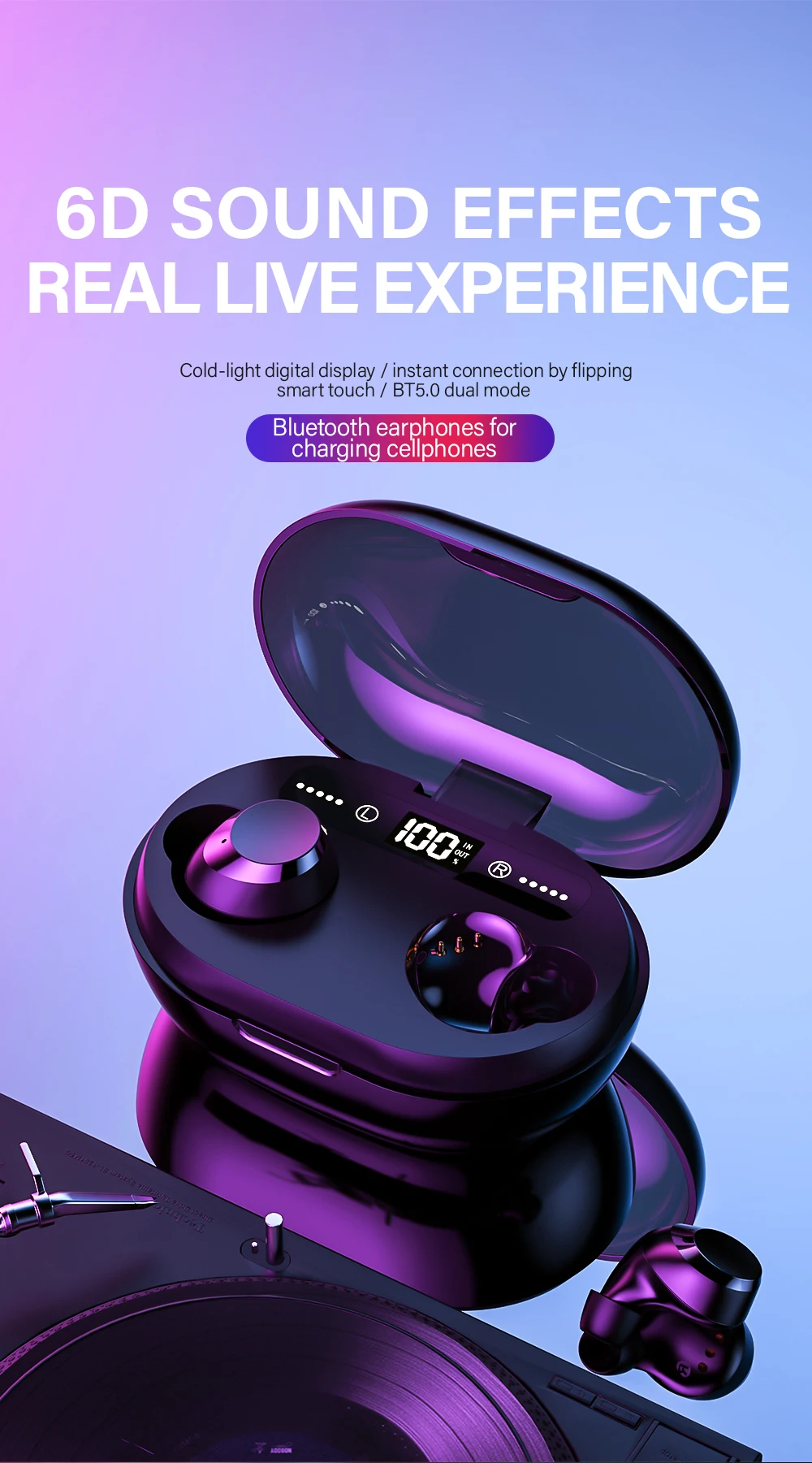 C8S TWS Bluetooth наушники V5.0 Беспроводные наушники с двойным микрофоном 3000 мАч светодиодный цифровой внешний аккумулятор гарнитура с шумоподавлением