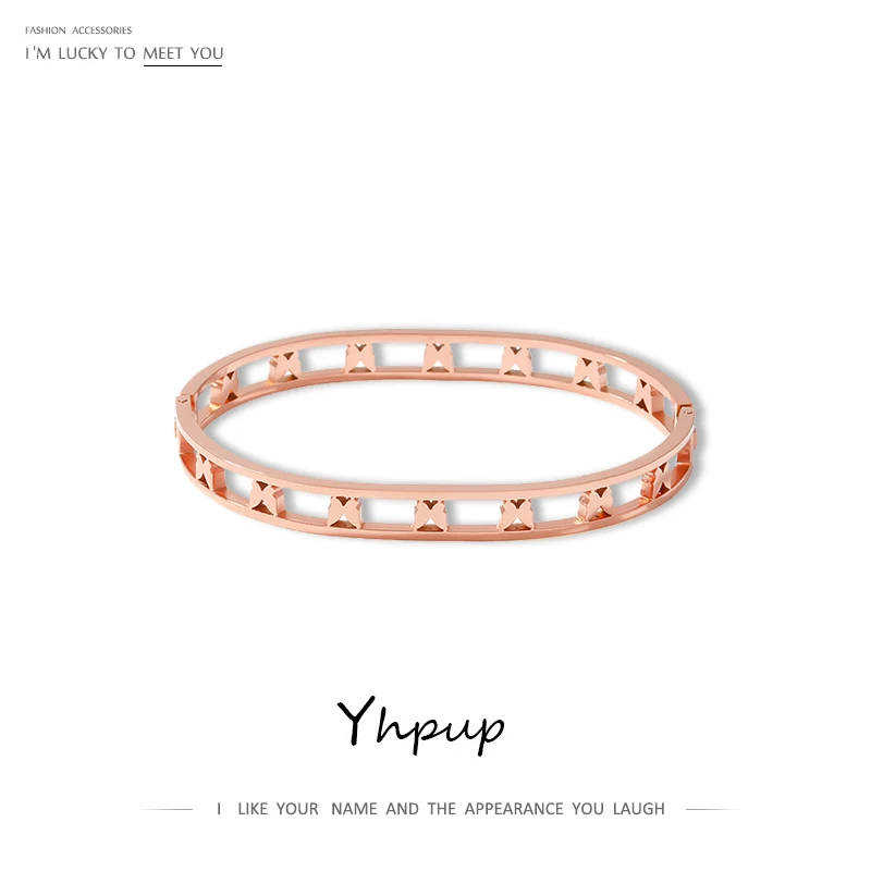

Yhpup Minimalist Rose Gold Color Stainless Steel Bracelet Butterfly Hollow Geometric Chic Jewelry for Women Brand Accessories