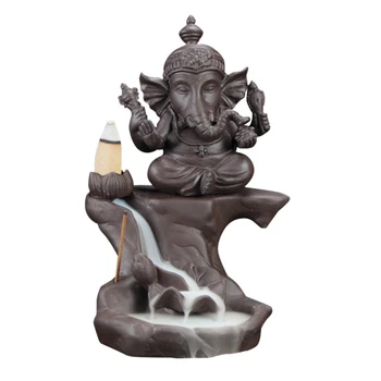 

Purple Sand Home Decor Ganesha Elephant Smoke Backflow Censer Elephant Stick Incense Holder For Smell Fragrance Decoration