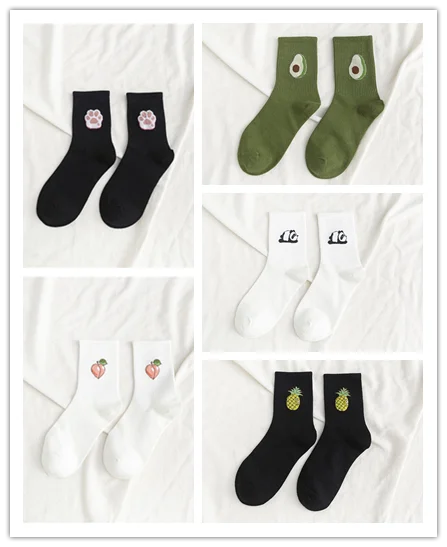 5 пар/упак. женские носки унисекс с забавными фруктами, разноцветные женские носки в стиле Харадзюку, 100 хлопок, Kawaii, Размеры 35-42 - Цвет: 5 pairs