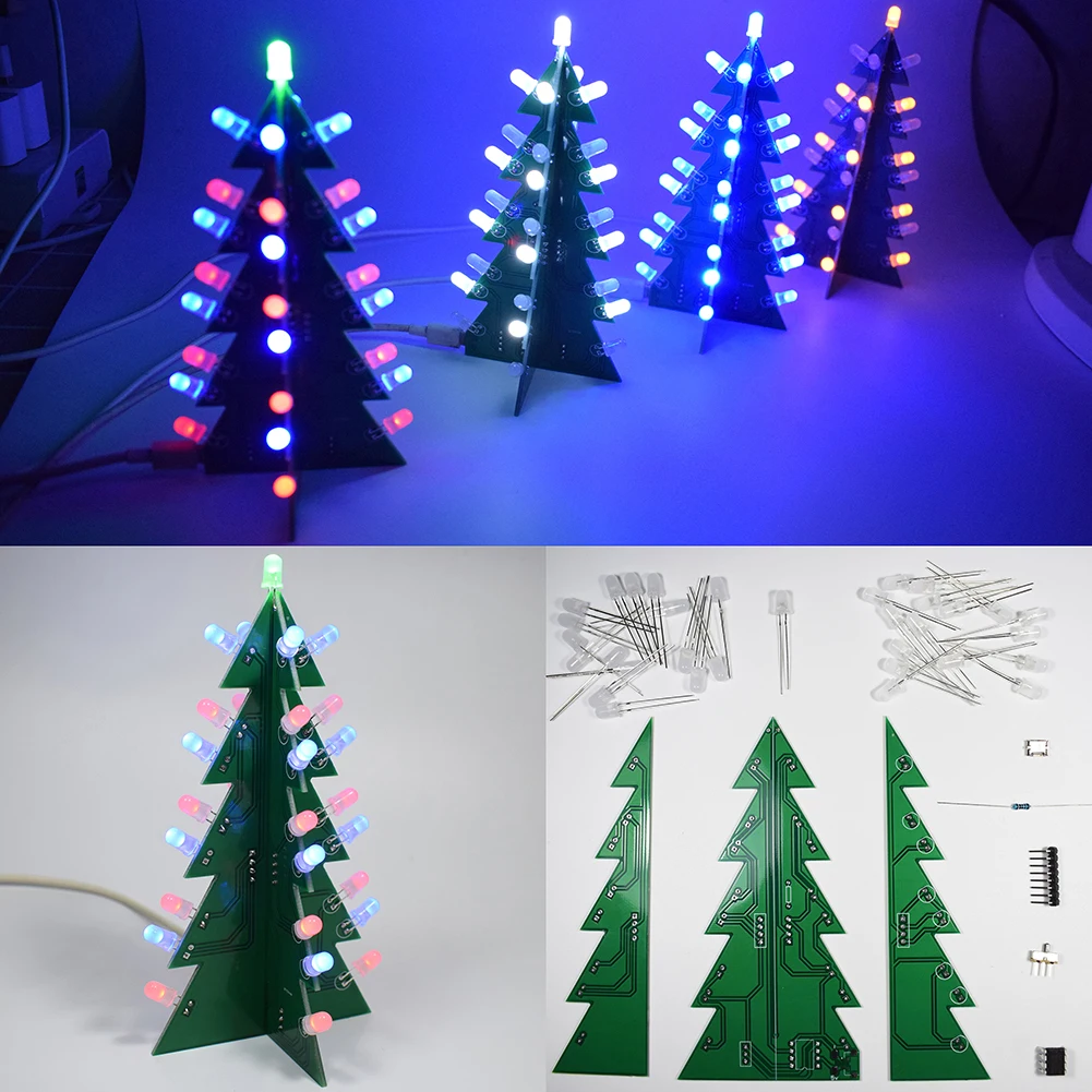 3D Красочные Рождественские елки набор коробка DIY Kit RGB Flash светодиодный комплект цепи Рождественский подарок на год игрушки декор электронный набор для развлечения