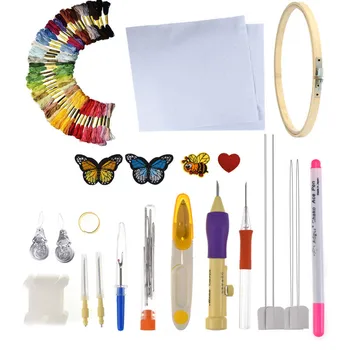 

Magic Embroidery Stitching Punch Needle Tool Set 50pcs Mix Colors Embroidery Threads Floss Cross Stitch Hoop Sewing Set For Mom