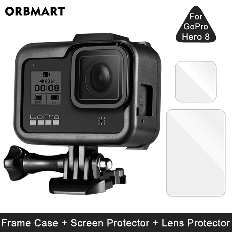 

Рамка для GoPro Hero 8, Черная защитная пленка для экрана, закаленное стекло, Защитная пленка для объектива, крепление для аксессуаров Go Pro 8