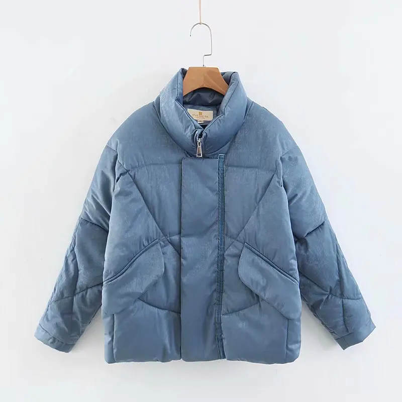 

Autumn And Winter New Style Europe And America WOMEN'S Dress-Style Solid Color mian bao ling Geometry Cotton Coat W2886