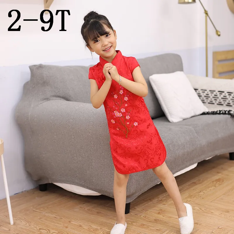 Китайское платье принцессы Cheongsam; летнее платье для маленьких девочек; детская одежда; милое хлопковое платье принцессы без рукавов с цветочным принтом - Цвет: Темно-серый