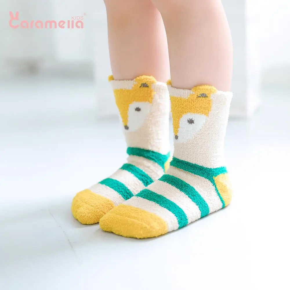 Caramella/Зимние флисовые короткие детские носки теплые носки-тапочки с рисунком