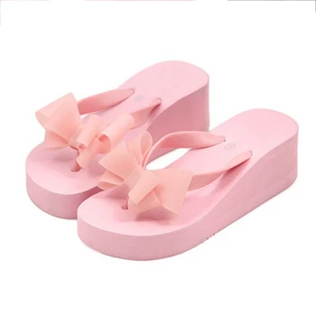 

Fashion Women Flip Flops Sandals Ladies Slippers Platform Wedge Bohemian High Flat Heel Fabala Bowknot Antiskid
