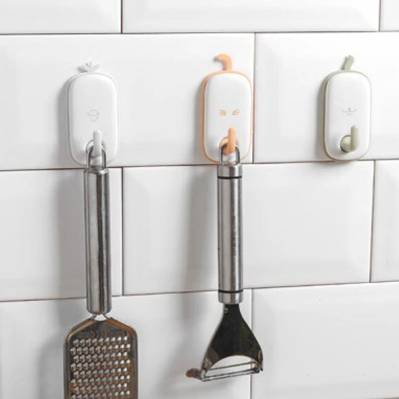 6pcs Bathroom Towel Hanger Clothes Hook Strong Self Adhesive Wall Door Holder Cartoon Kitchen Bath Wall Hanger Wall Hook