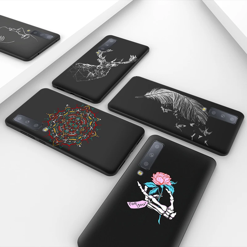Чехол для Samsung A6 A8 Plus A7 A9 2018 Мягкий силиконовый чехол с 3D рисунком черного цвета на