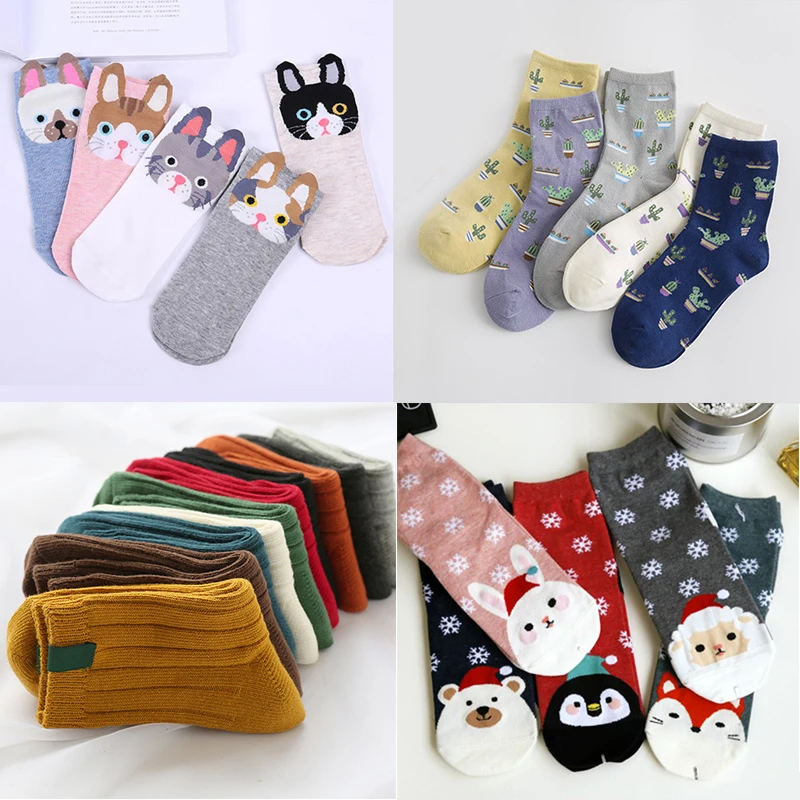 

Fashion Warm Women Socks Striped 3D Socks Autumn Winter Style Christmas Winter Socks for Woman Female Cartoon Animal Sock