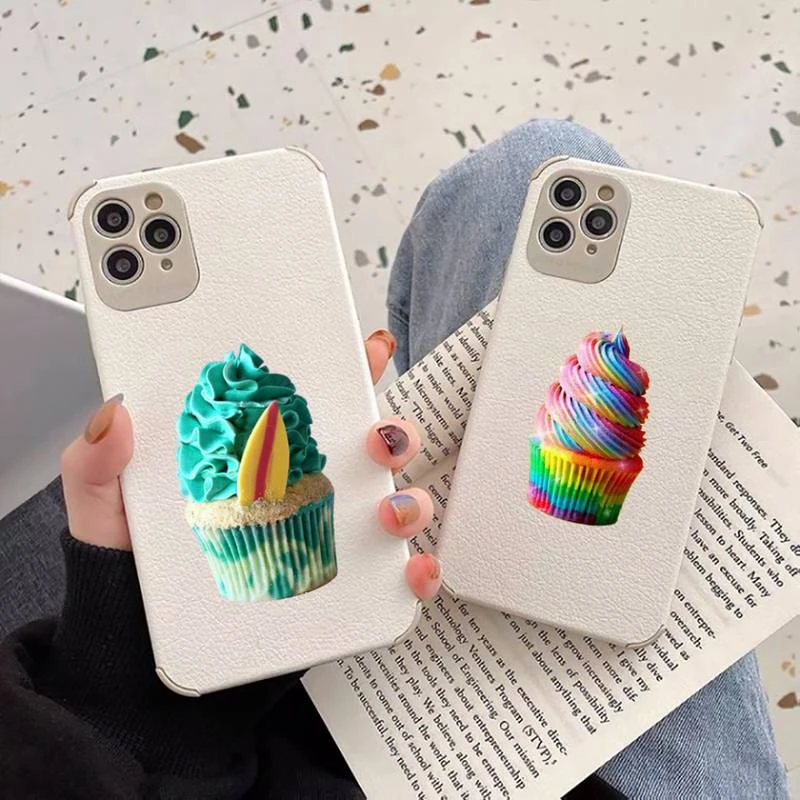 Ice Cream Desserts Colorful Phone Case Lambskin Leather For Iphone 12 11 8 7 6 Xr X Xs Plus Mini Plus Pro Max Shockproof Coque Phone Case Covers Aliexpress