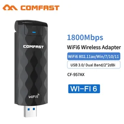 Adaptateur Wifi 6 USB sans fil 1800Mbps, Dongle 2x2dbi, carte réseau d'antenne 5G/2.4GHz AX, à Gain élevé, pour ordinateur de bureau 