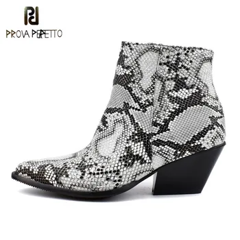 

Prova Perfetto Snakeskin Women Boots Pointed Toe Wedges Shoes Autumn Winter Boots Short Ladies Western Ankle Boots for Women