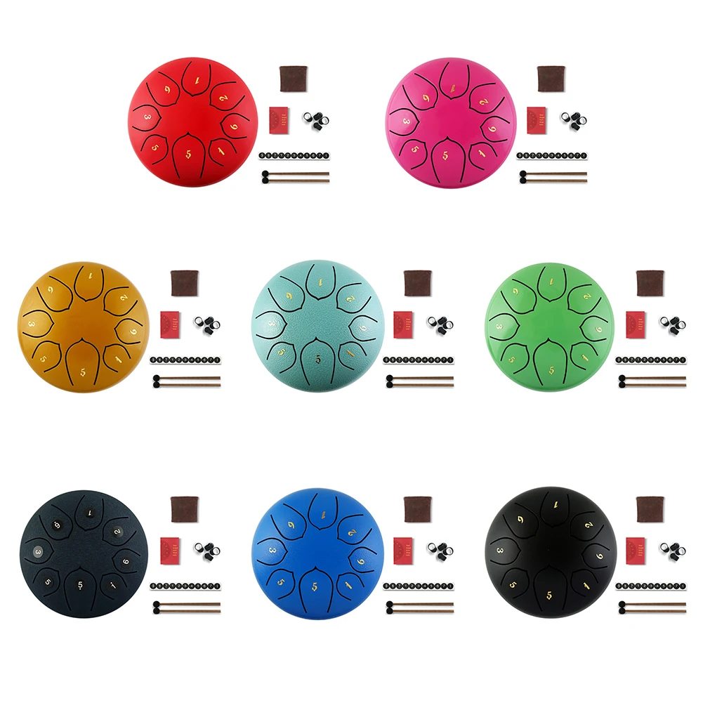 8/11 Tune Tongue Drum 6 Inch Steel Tongue Drum Kits With Drumstick Finger Cots Bag Drumstick Stand Instruments Accessories