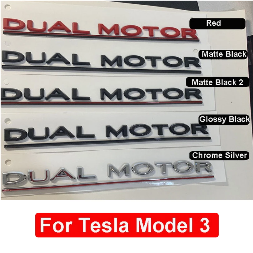 Dual Motor Sticker 3D Car Rear Trunk Emblem Badge Decals fit Tesla Model 3 Accessories Black-Red Dual Motor Sticker 3D Car Rear Trunk Emblem Badge Decals fit Tesla Model 3 Accessories Black-Red