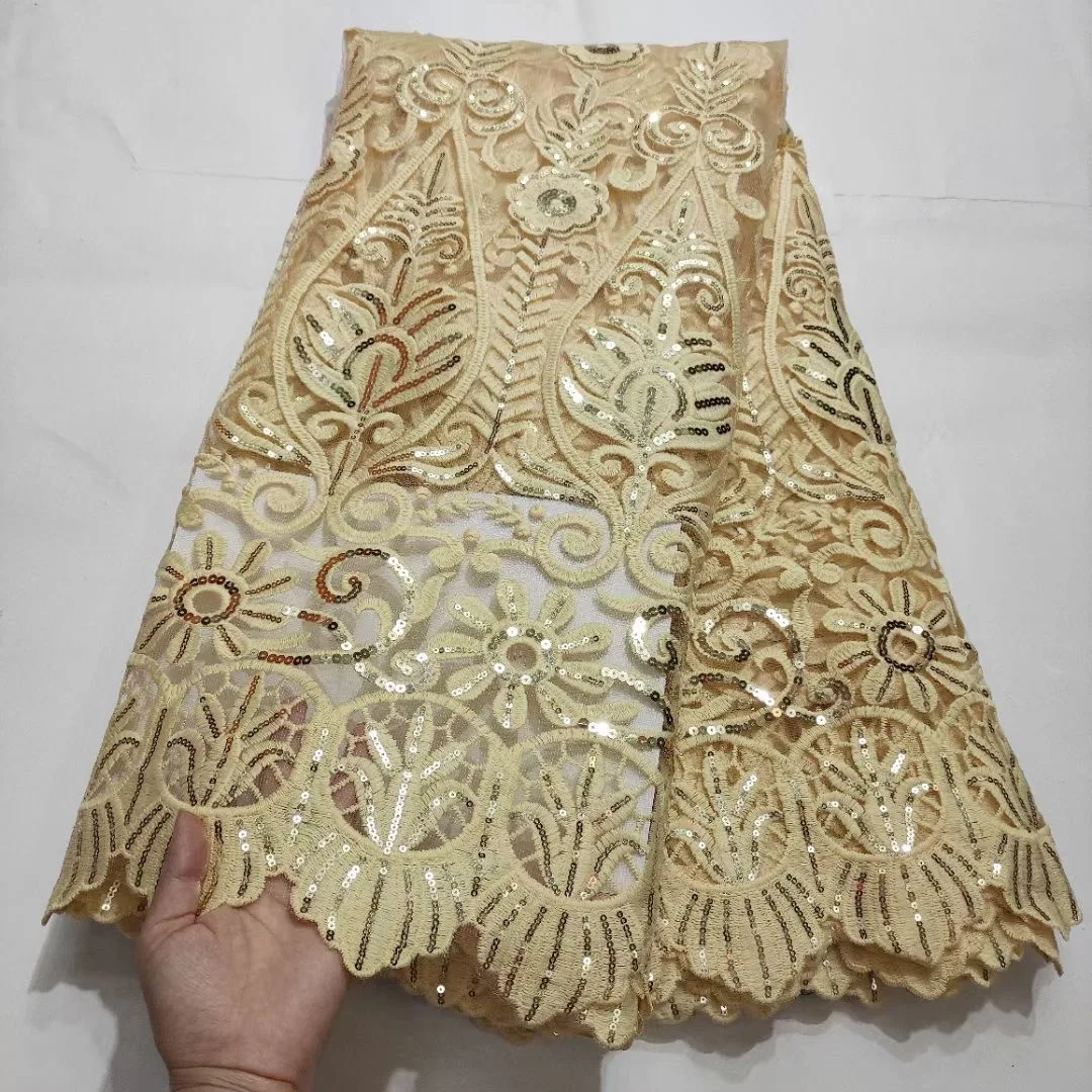 

Новейшая Золотая африканская кружевная ткань с блестками, 2021 французская Кружевная Сетка из молочного шелка, нигерийская кружевная ткань для вечернего платья KHD21165