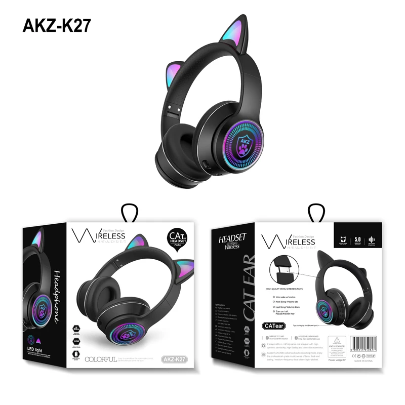 Auriculares gaming infantiles Cat AKZ-K23 con luces led RGB. Bluetooth 5.0,  micrófono plegable, Micro SD, entrada Aux.