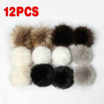 

12PCS/pack Fake Faux Rabbit Fox Fur Pom Pom Ball Pom for Keyring Hat Bag Accessories DIY Pendant Craft Supplies