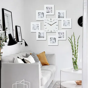 

Solid wood photo frame wall black and white watch sets photo wall portfolio photo frame creative wall clock