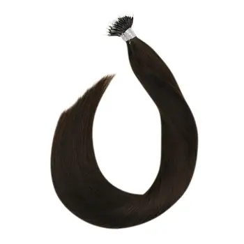 

Ugeat Nano Ring 100% Human Hair #2 14-24inch Dark Brown Machine Remy Hair Silky Straight Nano Tip Real Hair Extension