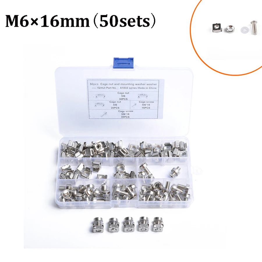 50 комплектов M6x16mm аппаратные гайки с квадратным отверстием для серверной стойки и шкафа с монтажными винтами шайбы