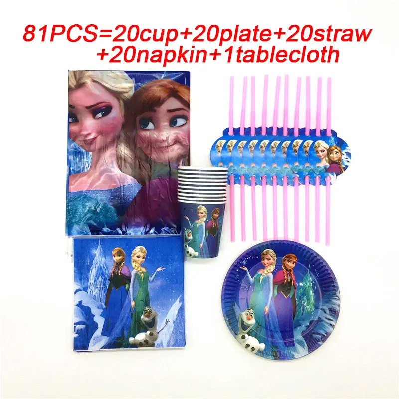 Forzen-B-(3) Disney Принцесса День Рождения Замороженные вечерние Эльза Принцесса Набор украшения вечерние принадлежности тарелка чашки баннер для детей декор для вечеринки в честь Дня Рождения - Цвет: Forzen-B-(3)