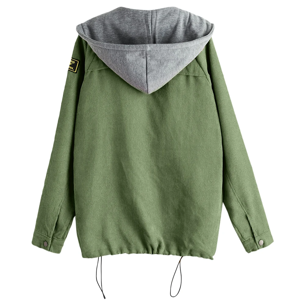 ZAFUL Вельветовая куртка Twinset пальто женское с капюшоном с длинным рукавом с буквенным принтом куртки с широкой талией пальто женское зимнее пальто верхняя одежда