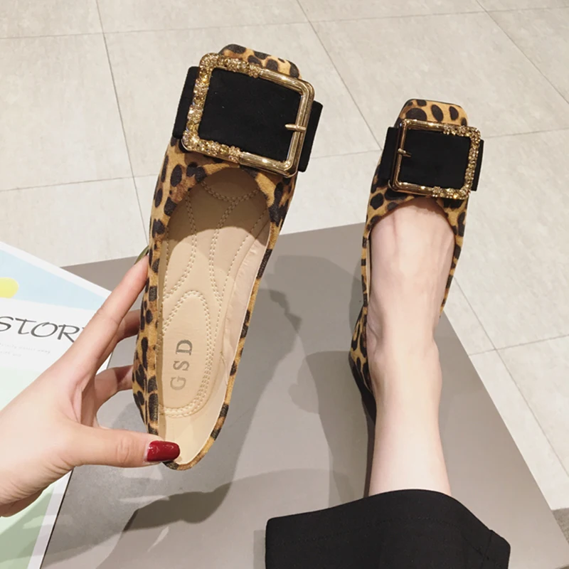 

Women Flats Mules Metal Buckle Leopard Flat Shoes Women Espadrilles Square&pointy Toe Ballerina Animal Prints Moccasins Plus