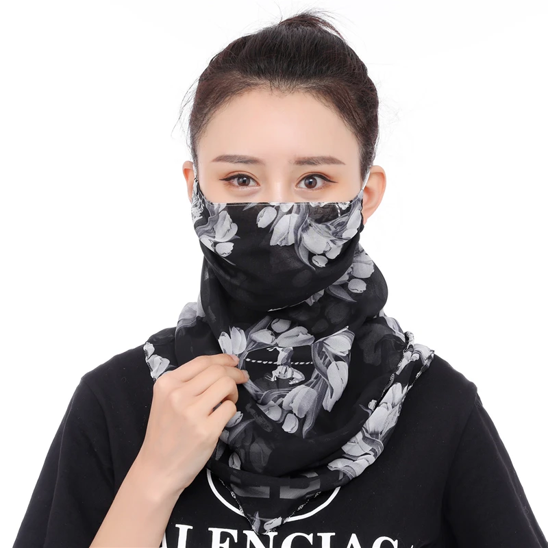 PVP 1 PCS Sunscreen triangle scarf neck mask female summer UV protection breathable thin mask riding veil shade mouth mask - Цвет: Черный