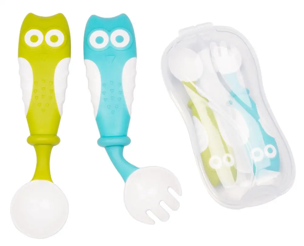

Qshare Bendable Baby Feeding Tableware Baby Spoon Fork Kids Cutlery Newborns Training Utensils Feeding Owl Baby Fork Spoon Set