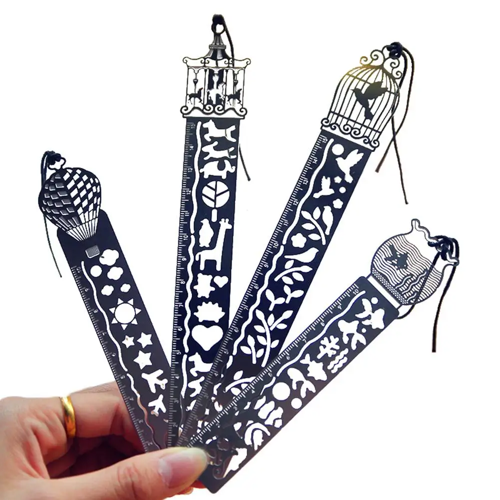 

Hollowed-out Metal Bookmarks Scale Ruler Creative Multi-function Exquisite Painting Drawing Template Stencil Random Delivery #BW