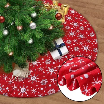

48 Inch Red Christmas Tree Skirt with Snowflakes, Traditional Christmas Tree Mat Double Layers for Xmas Party Decoration