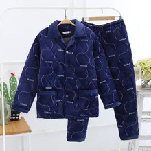 Новинка зимы Для мужчин печати пижамы с принтом букв и длинными рукавами теплая плотная пижама костюм с хлопковой подкладкой мужской пижамы из 2 предметов пижамный комплект Повседневное одежда для сна