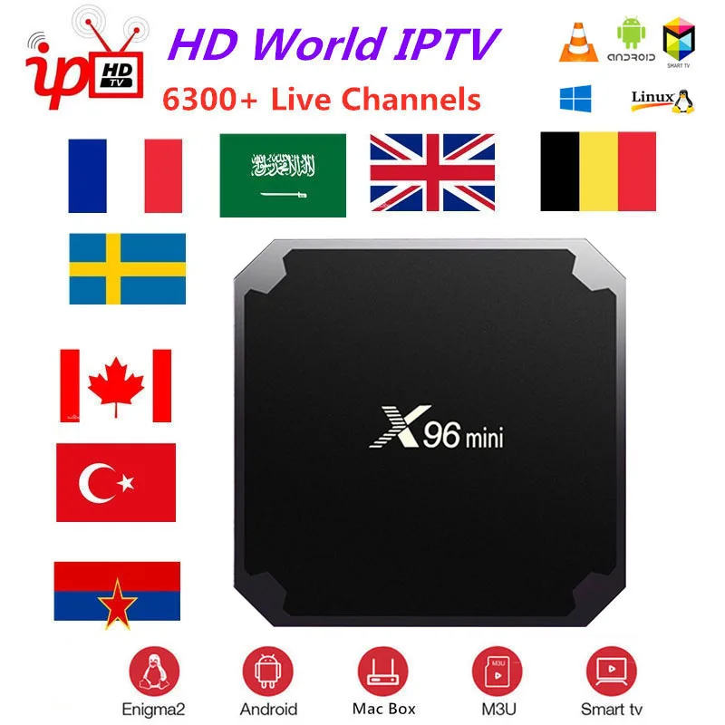 Смарт ТВ приставка X96 мини Amlogic S905W четырехъядерный HD Смарт медиаплеер IP ТВ подписка Франция арабский Испания голландский Европа IP ТВ приставка