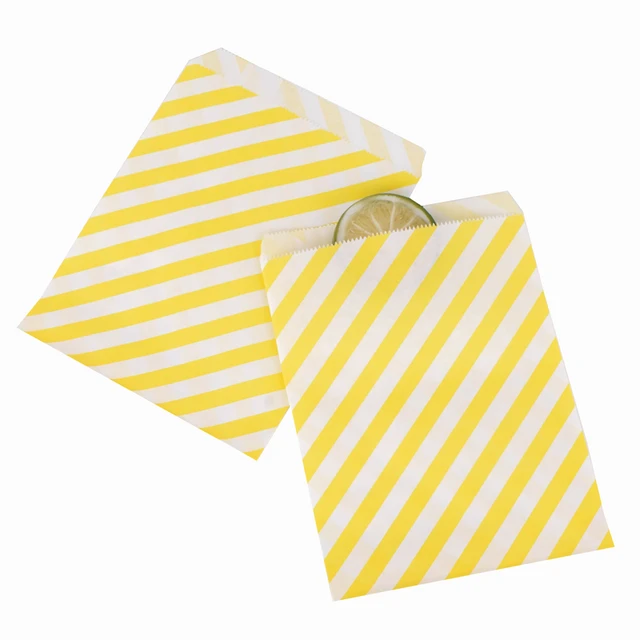 25pcs treat Candy Bag Chevron Polka Dot Bags Kraft Paper Bags Wedding Birthday New Year Party Favors Supplies Gifts Bags Yellow stripes