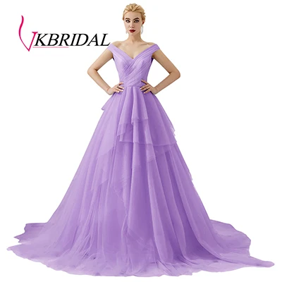 lavender VKbridal длинное платье для выпускного вечера сексуальное серое фиолетовое вечернее платье с открытыми плечами Vestido Longo de Formatura Robe de Soiree - Цвет: lavender