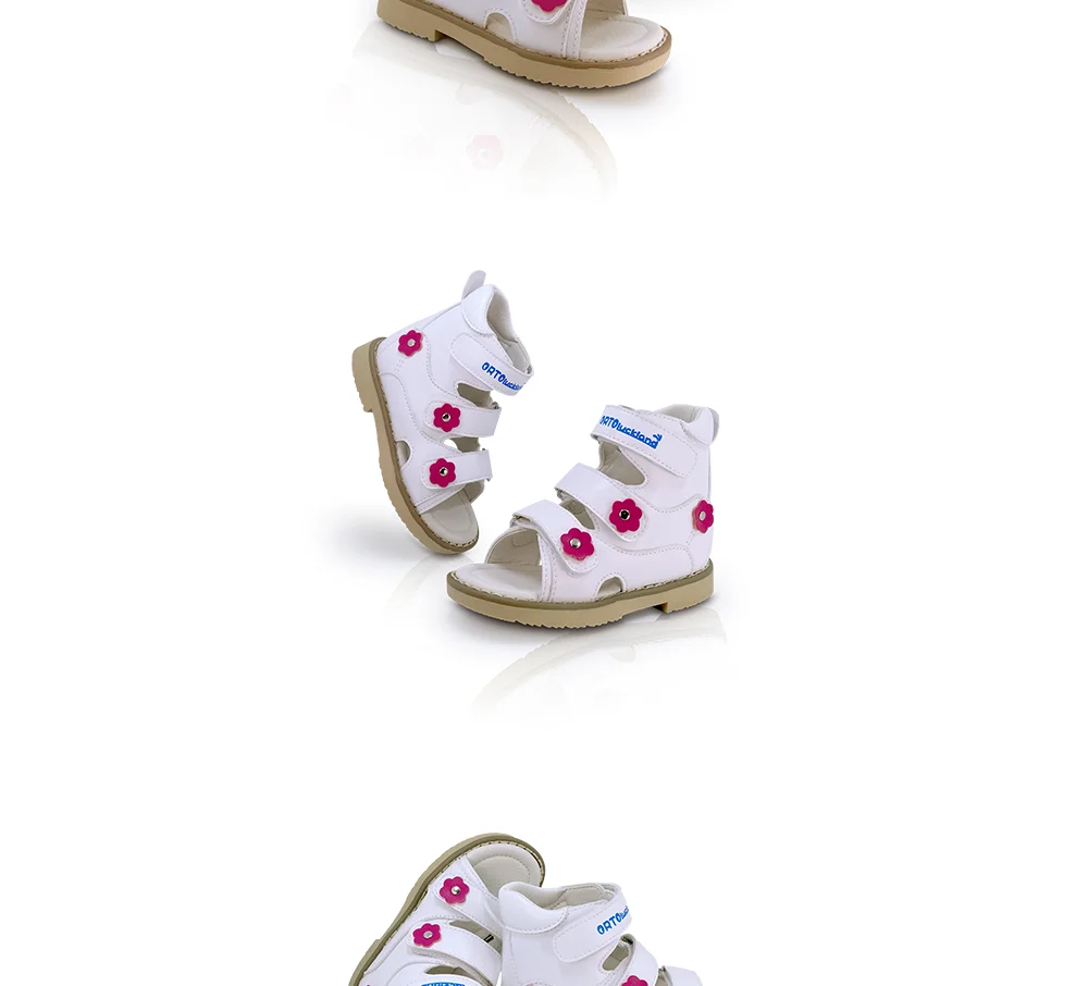 Kids Girls High-top Corrective Shoes White Genuine Leather Orthopedic Sandals with Lovely Flower Spring Summer Shoes for Health