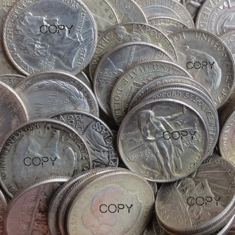

USA 1869 - 1952 61PCS Mix Date, Type Commemorative Half Dollar Copy Coins Silver Plated