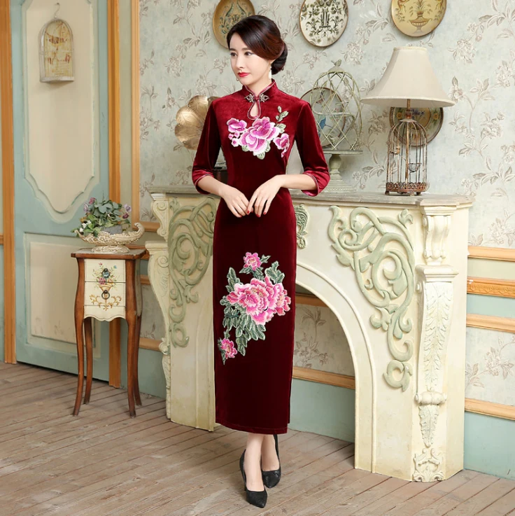 Китайское традиционное женское платье Cheongsam, пуговицы ручной работы, зеленый воротник, сексуальное платье cheongsam