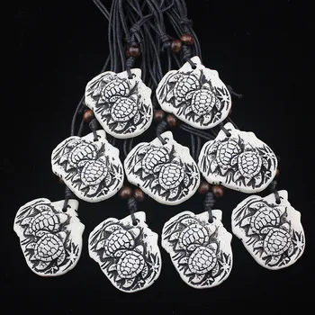 

12PCS resin imitation bone carving turtle necklace jewelry two turtle necklace sweater chain couple turtle necklace gift