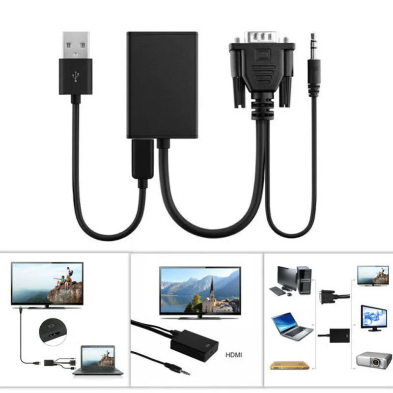  Tv Hdtv Av Video Cavo Adattatore Del Convertitore Durevole Vga Maschio a Hdmi 1080P Uscita Hd + Aud