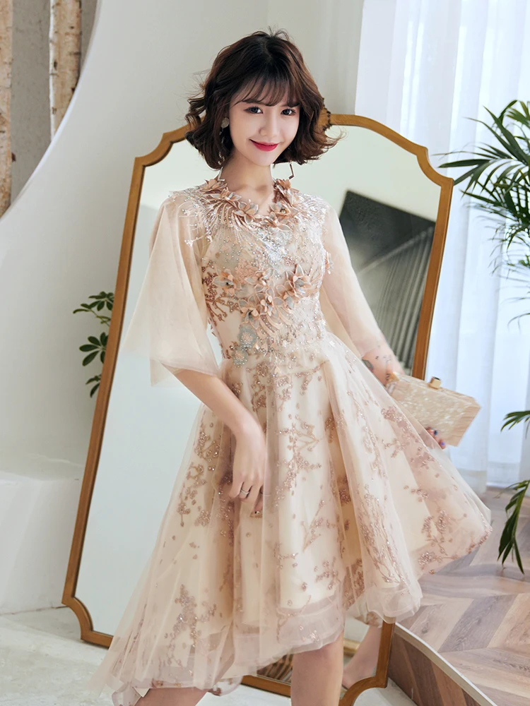 cute white dresses for clubbing Penelope Bridesmaid Bluish Grey Gown 032425-2 Tamanhos:S The high neckline adds