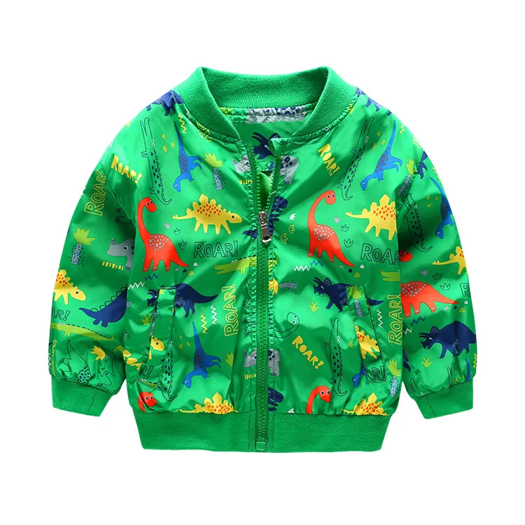 

2017 Children Spring And Autumn Coat Thin BOY'S New Style Jacket Cartoon Full Printed Dinosaur Stand Collar Casual Baseball Unif