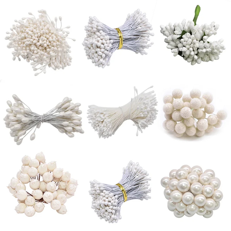 1 Set White Artificial Flower Fruit Stamens Cherry Christmas Plastic Pearl Berries for Birthday DIY Gift Box Decorated Wreaths